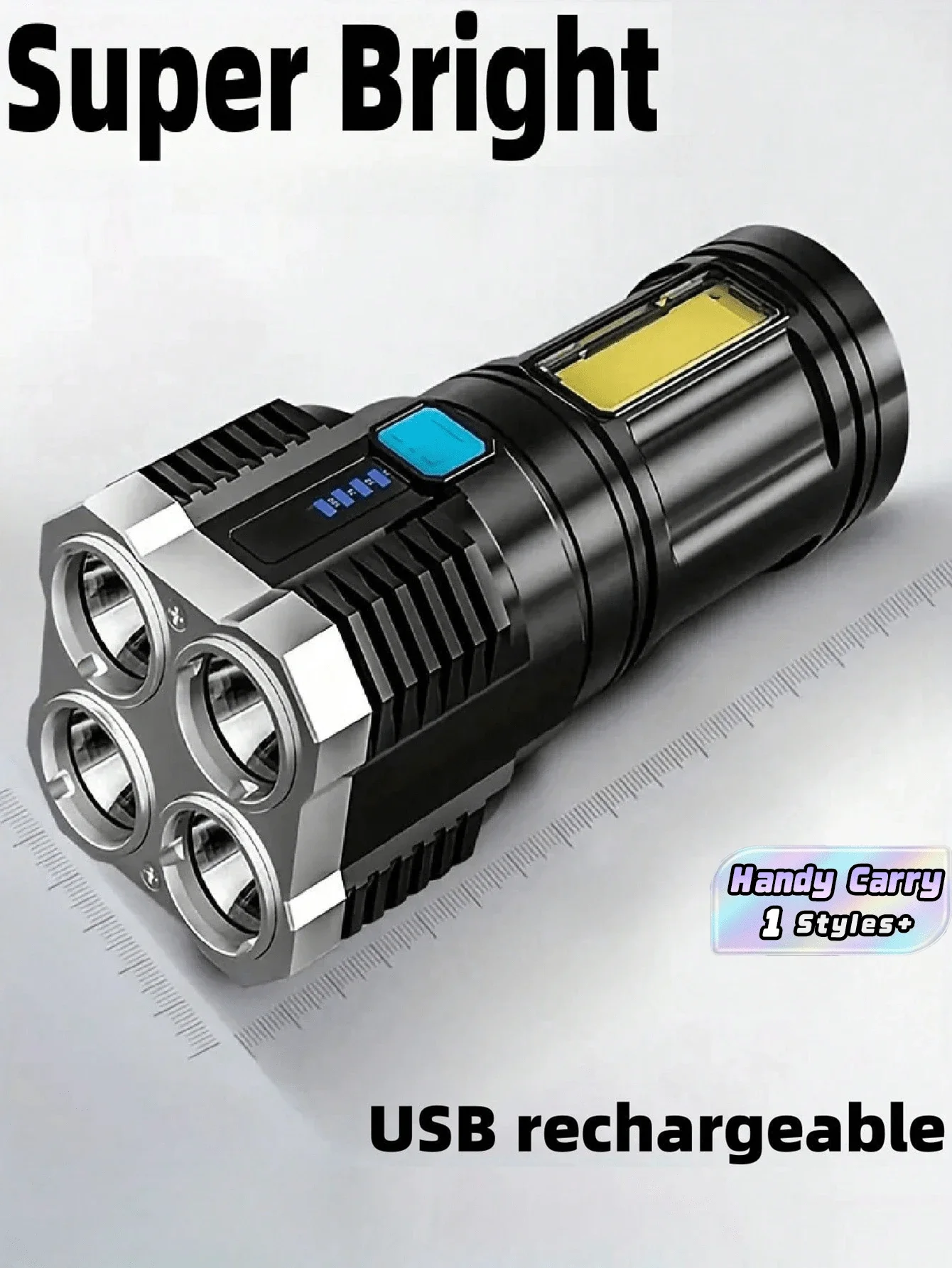 مصباح يدوي قابل للشحن عبر USB قطعة واحدة، شديد السطوع